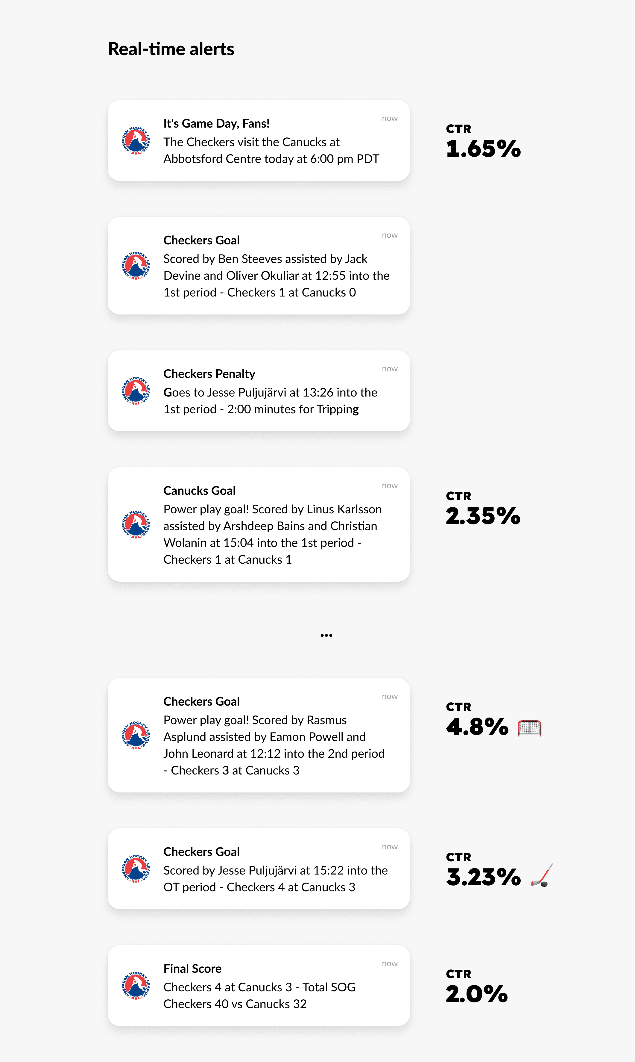AHL hockey app push notifications - real-time alerts